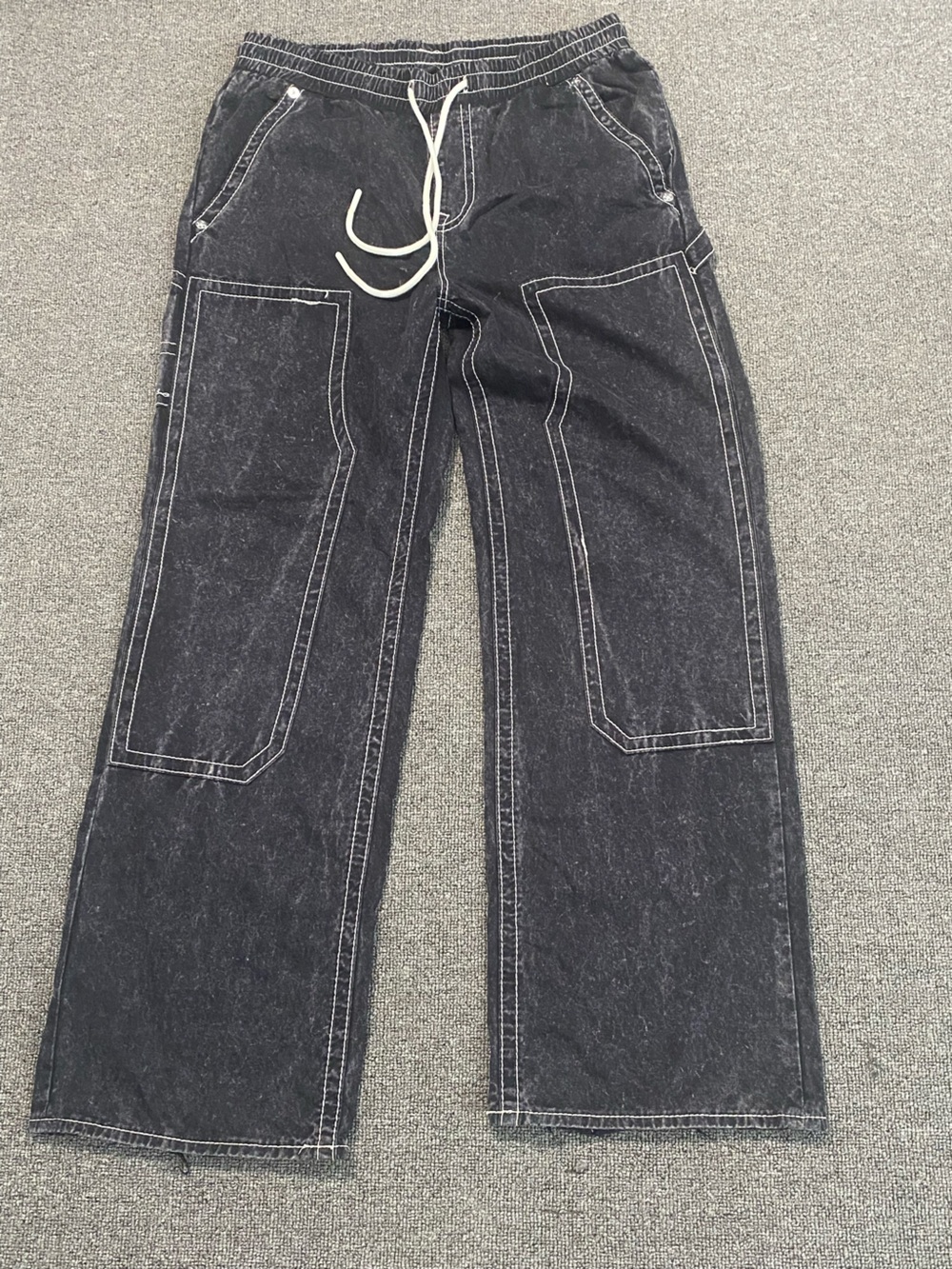 Vinny Ultra Baggy Relaxed Black Washed Wide-Leg Jeans with Patch Pockets